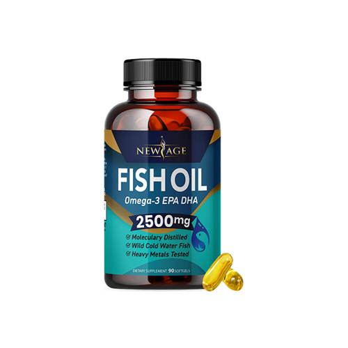 New Age Omega 3 Fish Oil 2500mg Supplement, Immune & Heart Support, Promotes Joint, Eye, Brain & Skin Health, Non GMO- 900mg EPA, 600mg DHA, Fatty Acids, Gluten Free, 90 count - USA