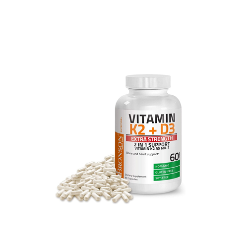 Bronson Vitamin K2 (MK7) with D3 Supplement Bone and Heart Health Non-GMO Formula 5000 IU Vitamin D3 & 90 mcg Vitamin K2 MK-7 Easy to Swallow Vitamin D & K Complex, 60 Capsules, USA