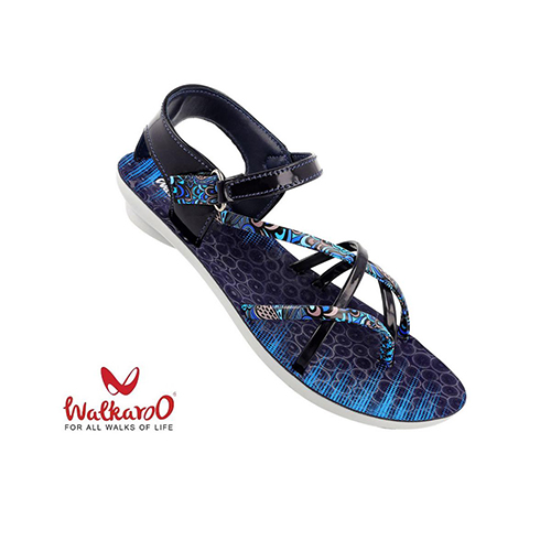 Walkaroo Women's Blue Casual & Comfortable Black Sole Sandal