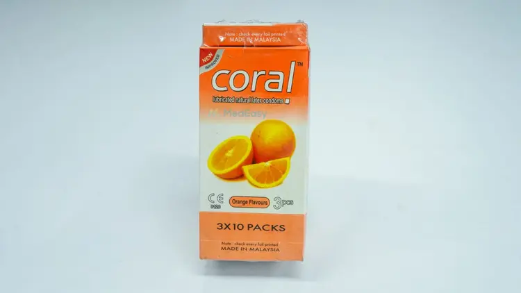 Coral Orange Flavor Lubricated Natural Latex Condoms