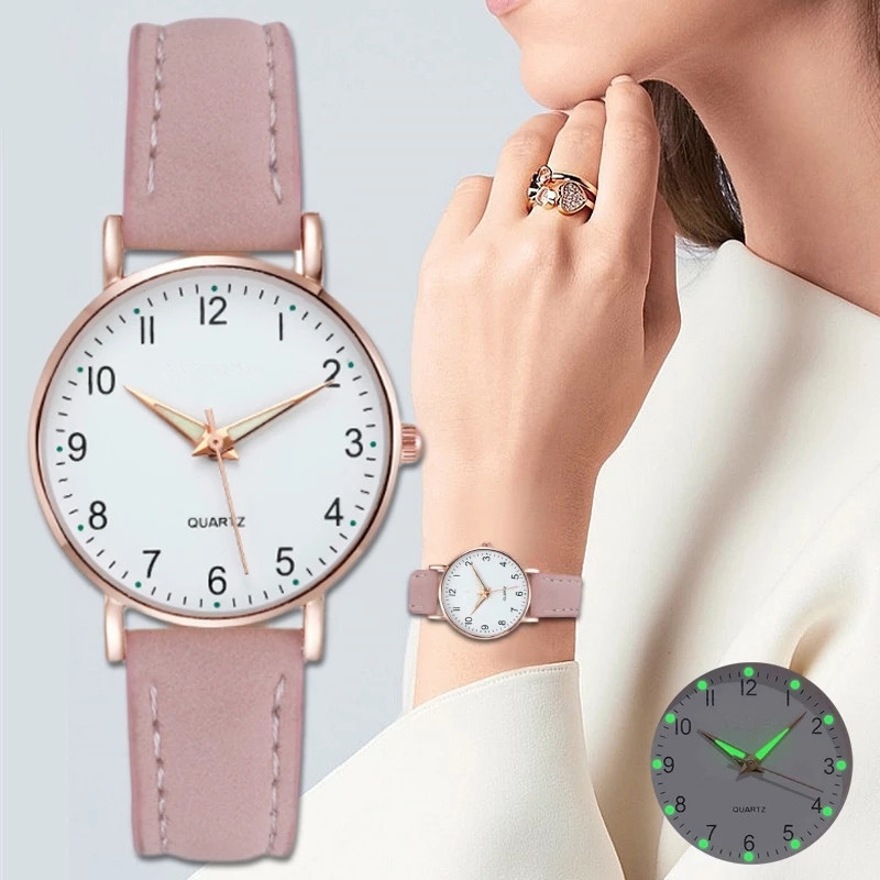 Luminous Watch- Ladies Simple Digital Retro Frosted Leather -Small Fresh Casual Watch -Ladies Quartz Watches
