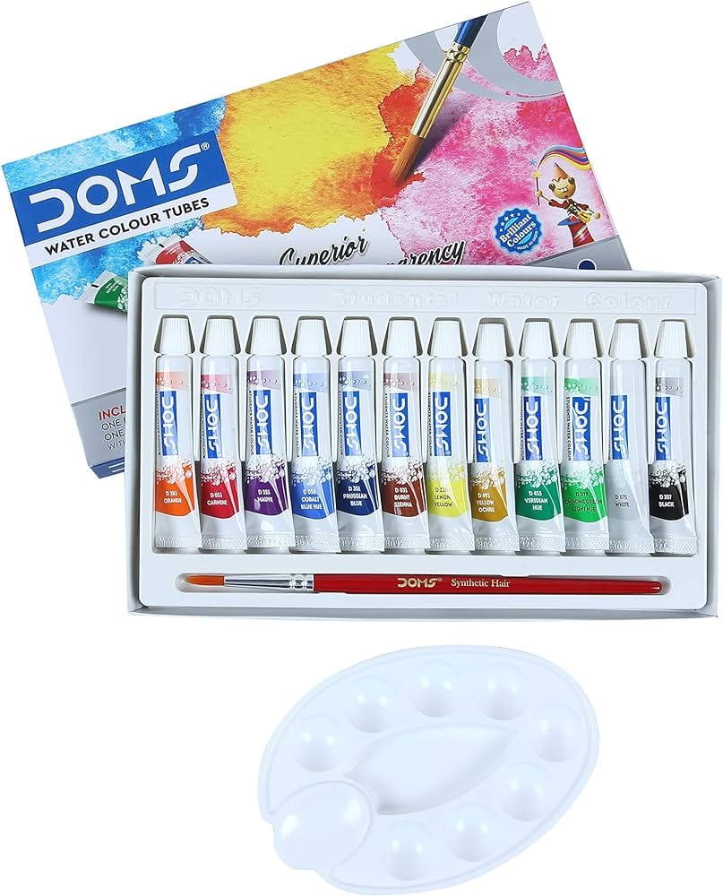 Doms Water Color Tube 12 Sheds 5ml with 1pc Brush & Color palette included